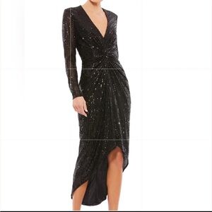 NEW Mac Duggal Black Long Sleeve Sequin Dress
